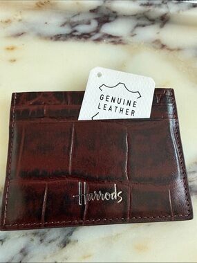 Harrods Genuine Leather Brown Croc-Embossed Card Holder